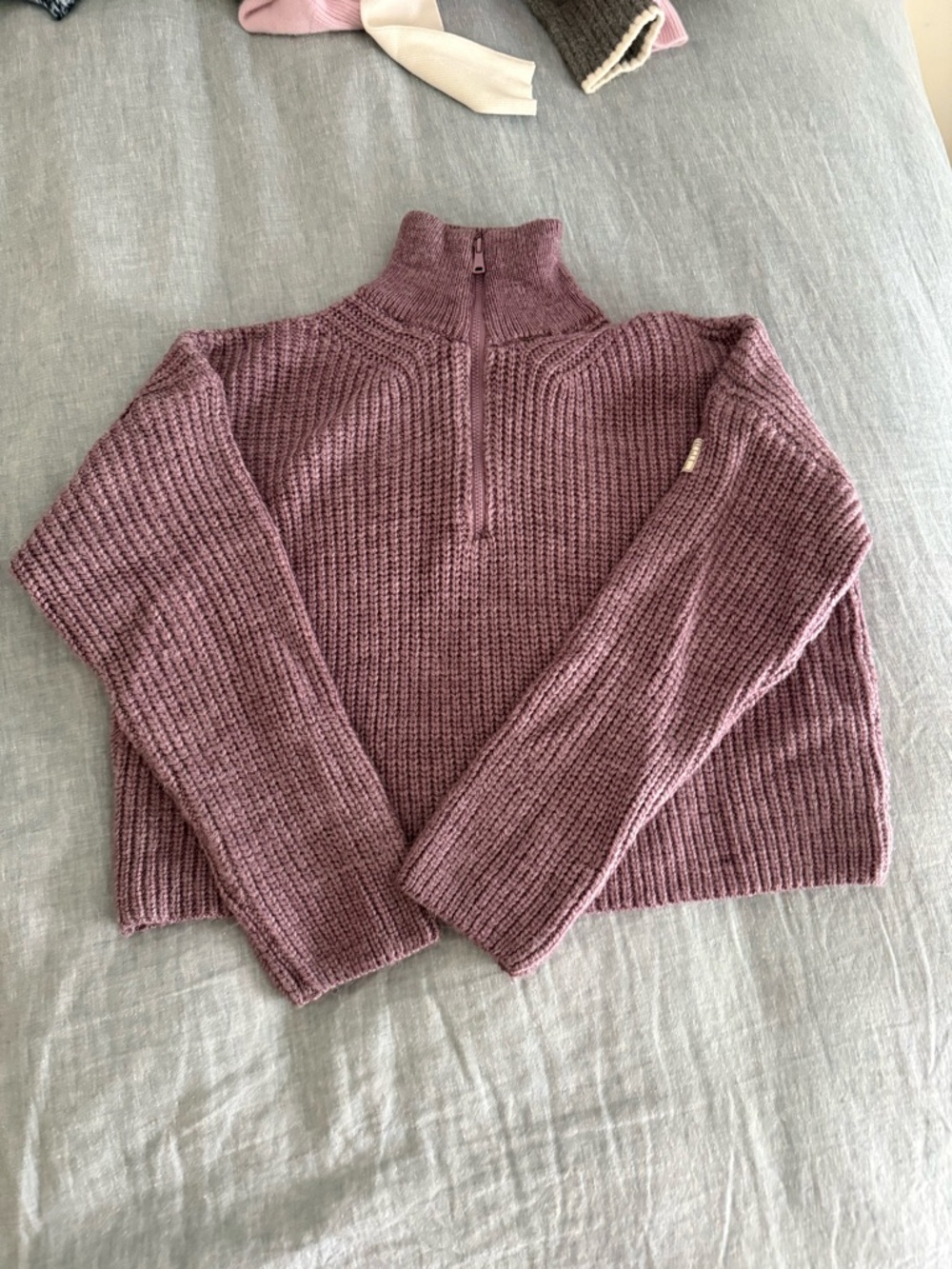 BDG Mauve Half-Zip Ribbed Turtleneck Sweater